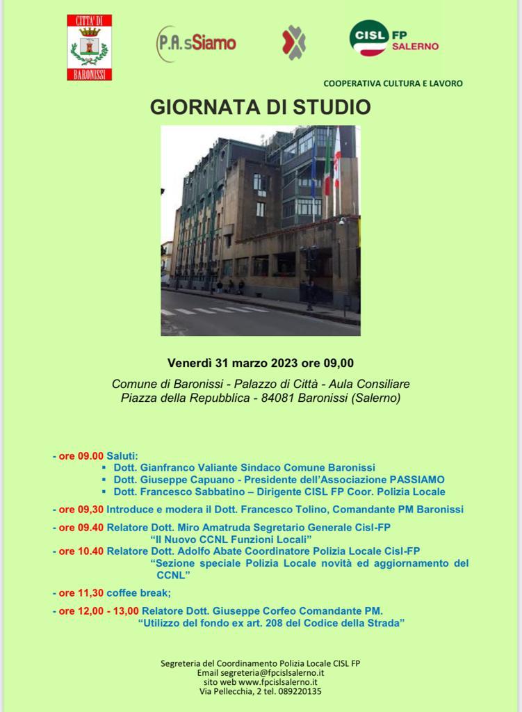 Giornata di Studi: il Nuovo CCNL Funzioni Locali.- Baronissi (SA) 31 marzo  2023.